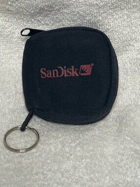 SanDisk Memory/Flash Card Travel Zip Pouch Case Keychain Logo Black 2.75"x2.75"